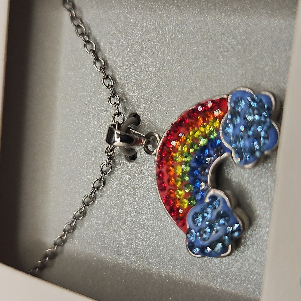 Rainbow Silver Necklace with Colorful Rainbow Pendant - Picture 3 of 6
